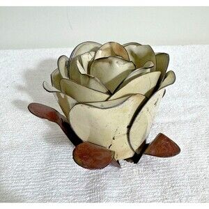 Metal rose flower, distressed OFF white for accent embellishment Rose Decor